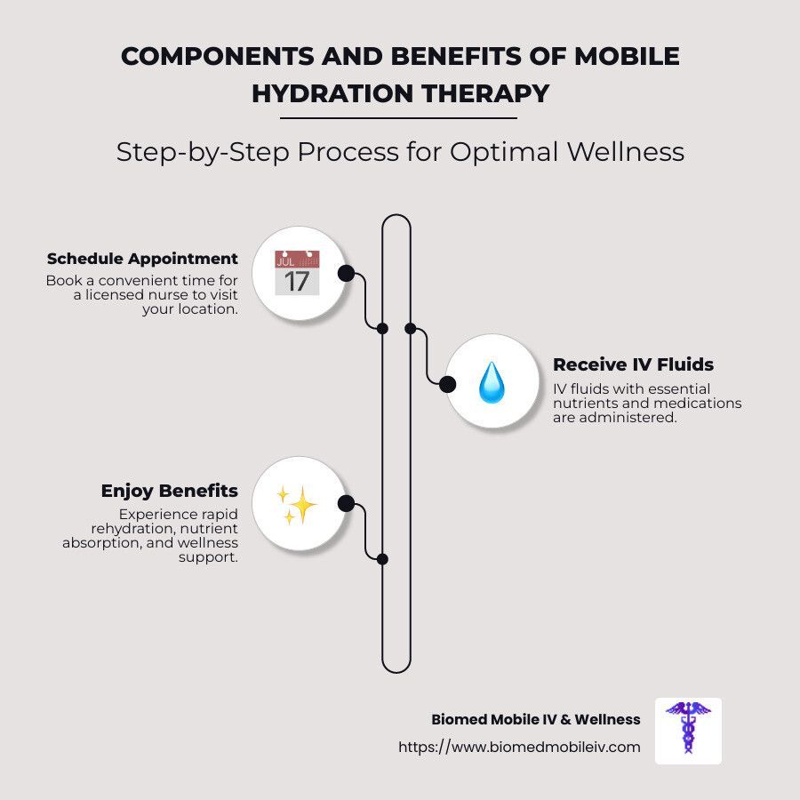 A diagram showing the components and benefits of mobile hydration therapy.