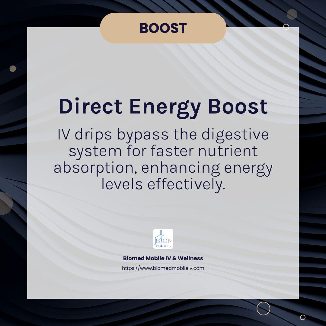 Direct energy boost iv drips bypass the digestive system for faster nutrient absorption enhancing energy levels effectively