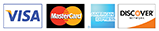 Visa, Mastercard, American Express, and Discover payment logos on a white background