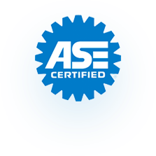Blue ASE Certified gear-shaped logo with white text
