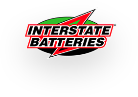 Interstate Batteries logo in black, red, and white with a lightning bolt design