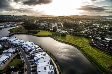 An Aerial View of a City With a River Running Through It — Core Pest Management in Buderim, QLD