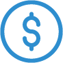 A dollar sign in a blue circle on a white background. A dollar sign in a blue circle on a white background.