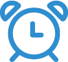 A blue alarm clock icon on a white background. A blue alarm clock icon on a white background.