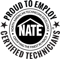 A NATE logo: a black and white circular badge that reads
