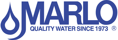 Blue logo for Marlo featuring a stylized water drop icon and the text