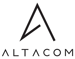 Logo per AltaCom: una lettera A stilizzata e aperta sopra il nome dell'azienda in un font sans-serif.