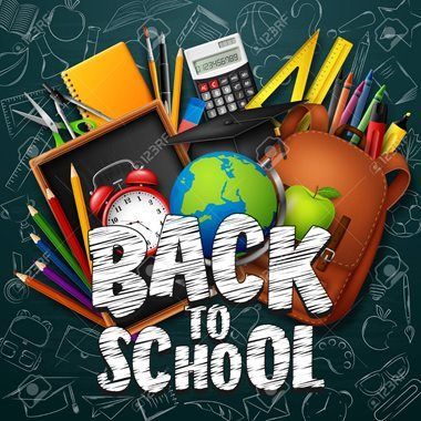 graphic saying Back To School overlaying school associated items