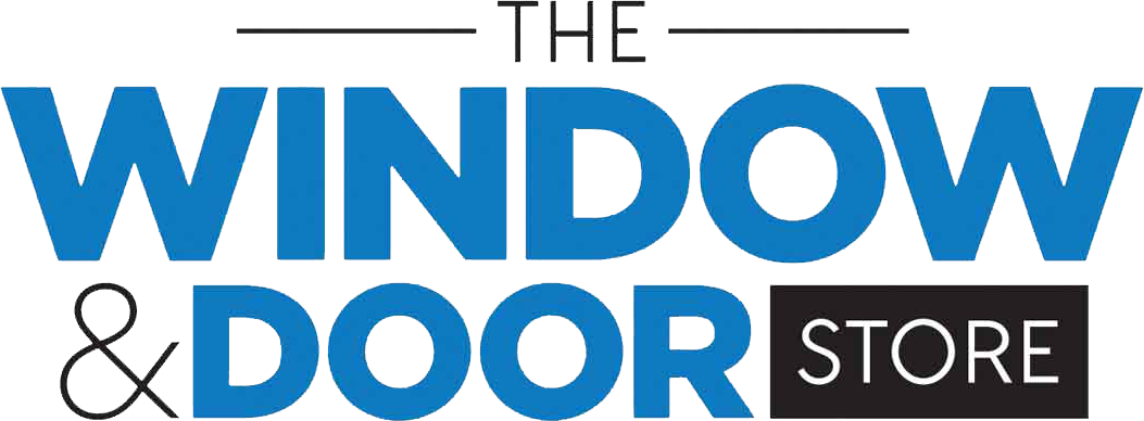 The logo for the window and door store is blue and black.
