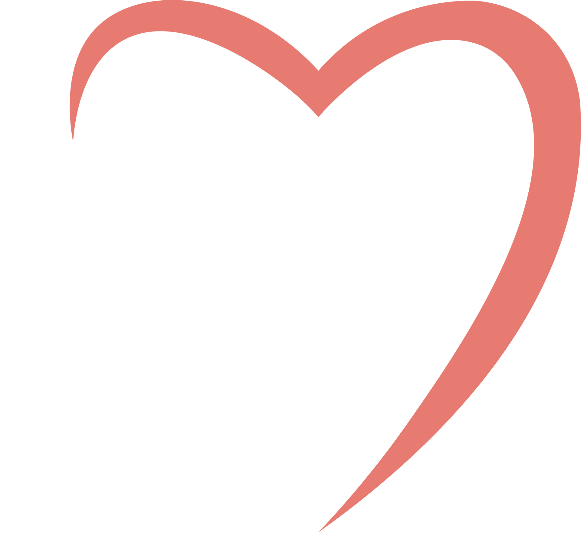 A stylized, incomplete pink heart outline that curves toward a point at the bottom.