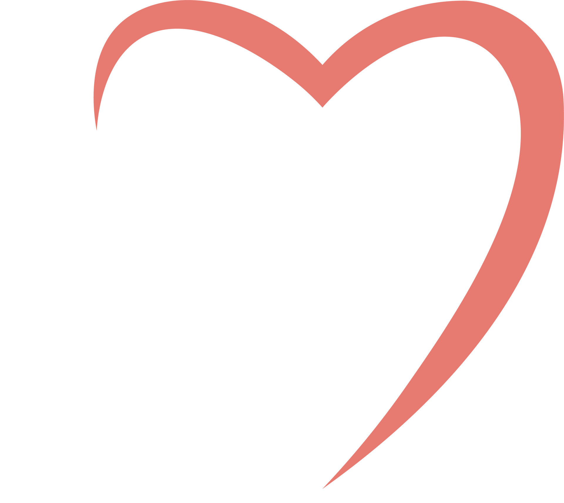 A stylized, minimalist pink outline of a heart on a white background.