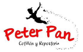 Logotipo de Peter Pan Cotillon y Repostería con silueta de hada negra y texto rojo