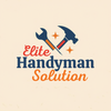 Elite Handyman Solution logo with crossed wrench and hammer in blue and orange on a beige background