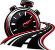 Red stopwatch with a winding road trail on a black and white background