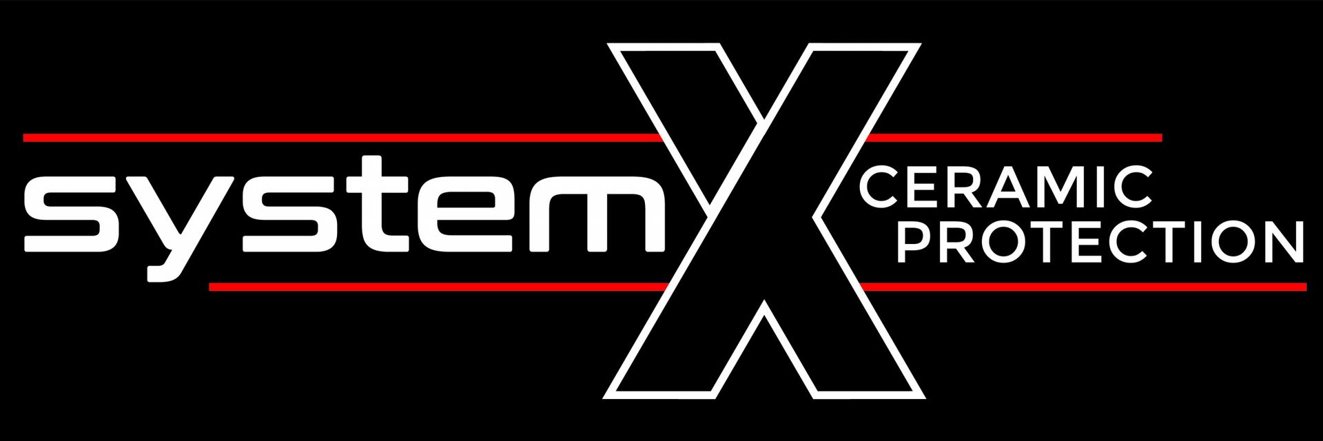 System X Ceramic Protection logo in white on black with a thin red line