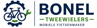 BONL Tweewielers logo with blue bicycle gear icon and green tagline “mobiele fietsenmaker”