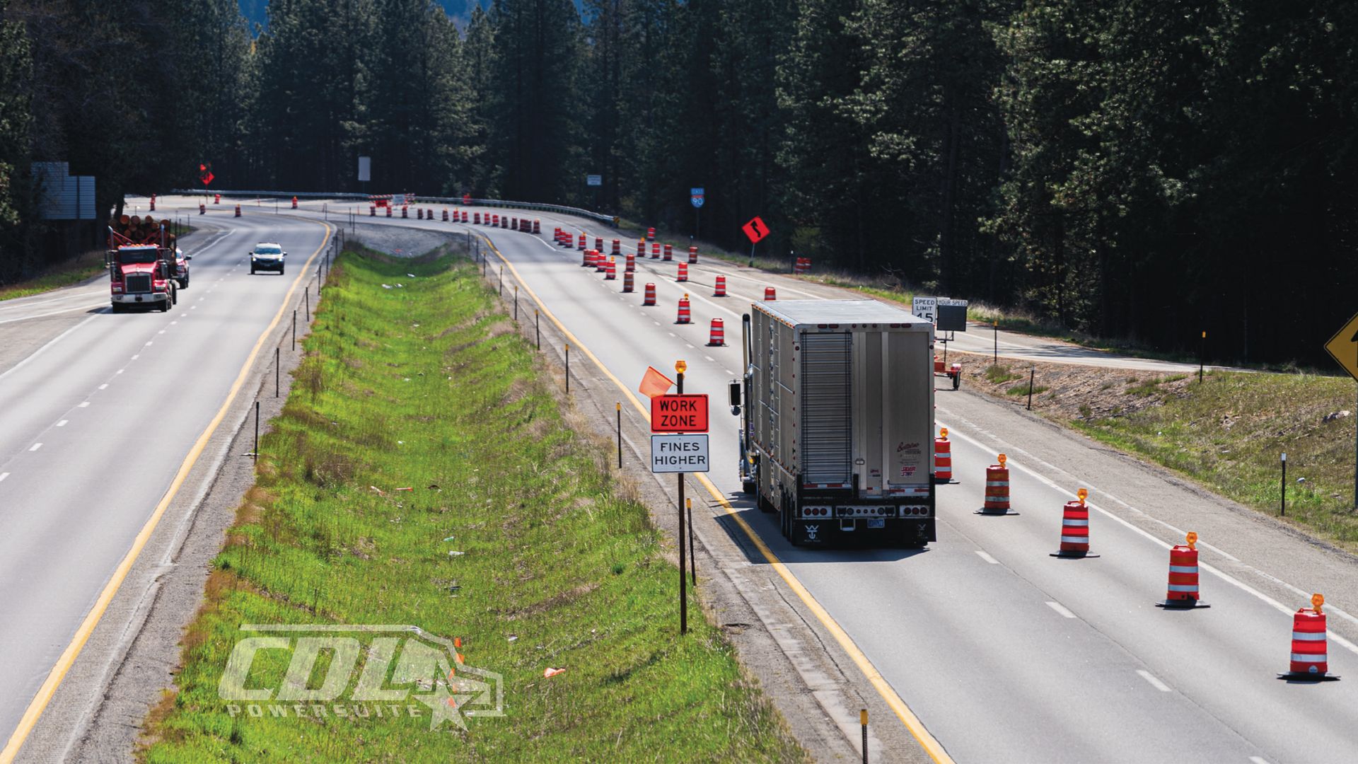 Semi truck in construction zone