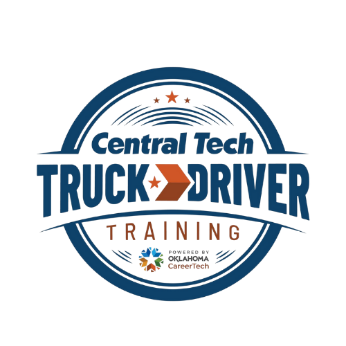 Central Tech Truck Driver Training logo, blue and orange, Oklahoma CareerTech powered.
