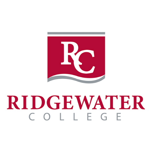 Ridgewater College logo: burgundy square with