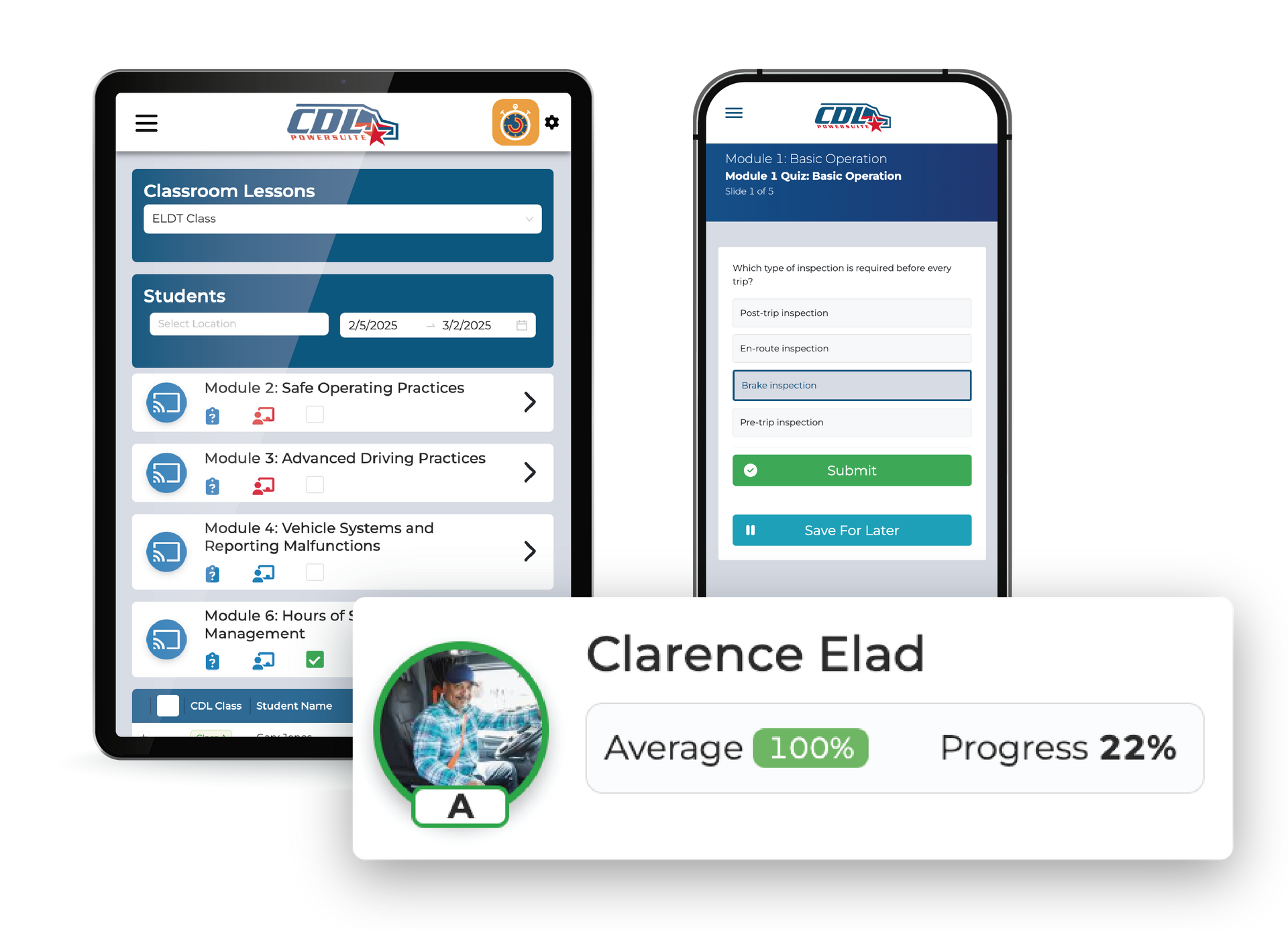 A tablet and a cell phone with a screenshot of clarence elad 's progress