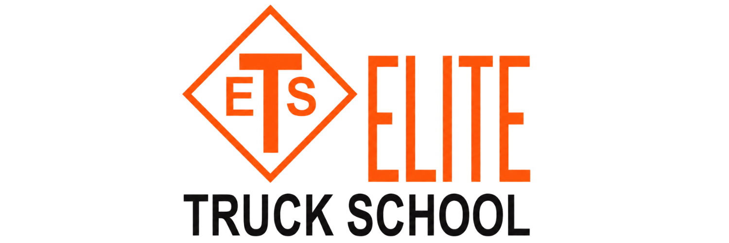 ELITE Truck School logo with orange ETS emblem and text on white background