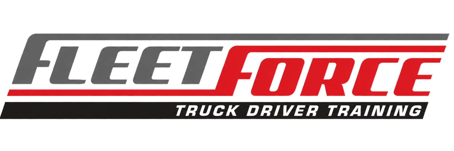 FleetForce Truck Driver Training logo in black, red, and white on a gray background