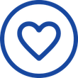 Blue outline heart inside a blue circle on a white background