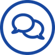 Blue chat bubbles inside a blue circle icon