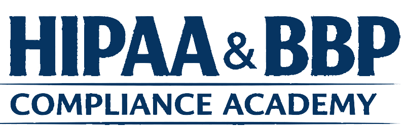 HIPAA & BBP Compliance Academy logo in dark blue text, with a gray line underneath, white background.