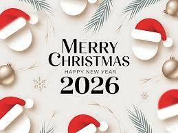 Kerstgroet met kerstmutsen, versieringen en 