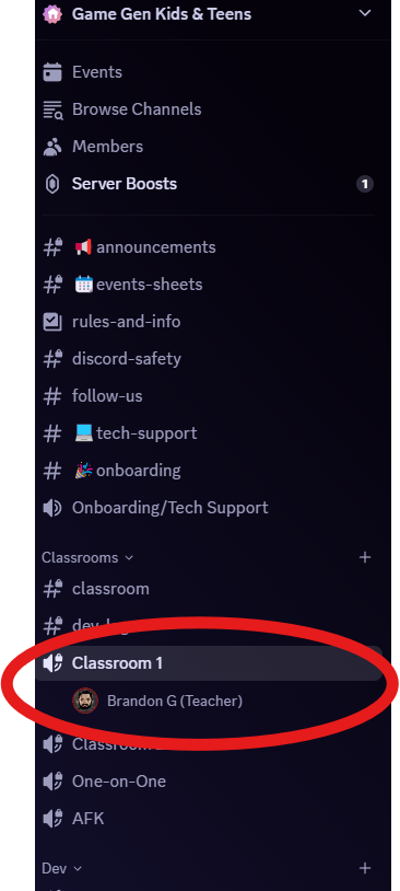 Screenshot of Discord server sidebar: