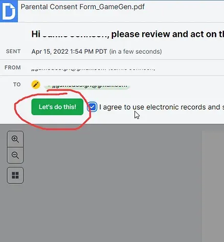 Email with a green 
