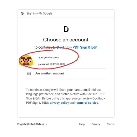 Sign-in screen: user chooses a Gmail account, 