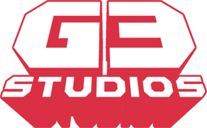 Red logo for GB Studios with white outlined, blocky text on a red background.