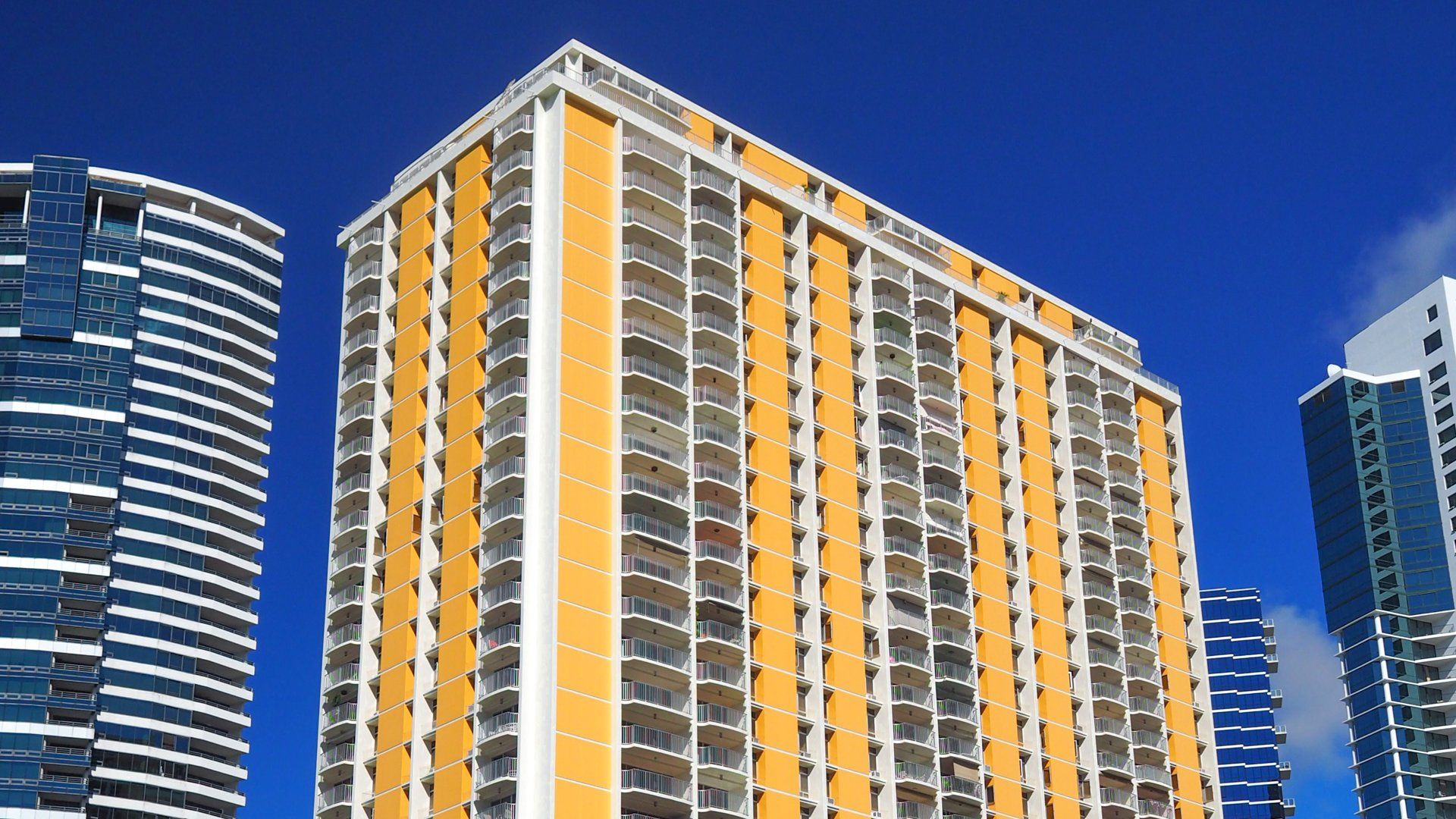 The 1350 Ala Moana condominium tower in Honolulu after exterior concrete repair and repainting