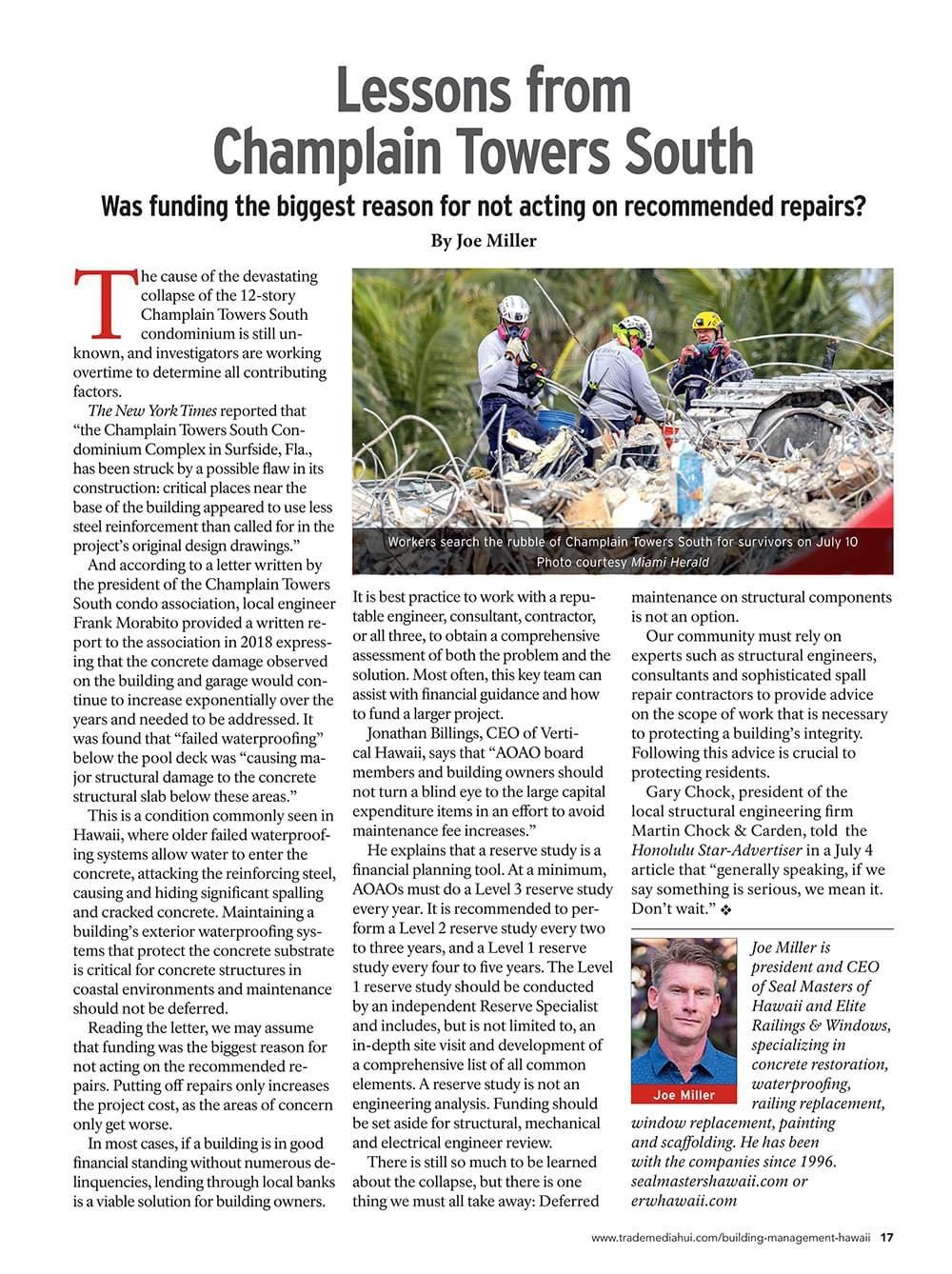 A newspaper article about lessons from champlain towers south.