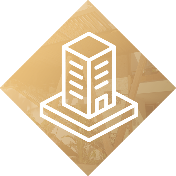 An isometric icon of a building sitting on top of a table.