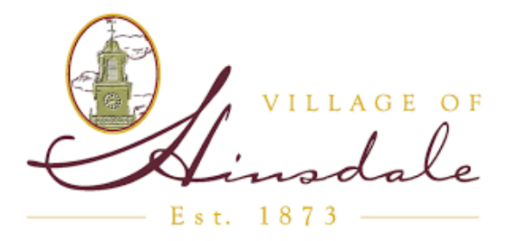 Logo for the Village of Hinsdale, featuring a clock tower illustration and the text