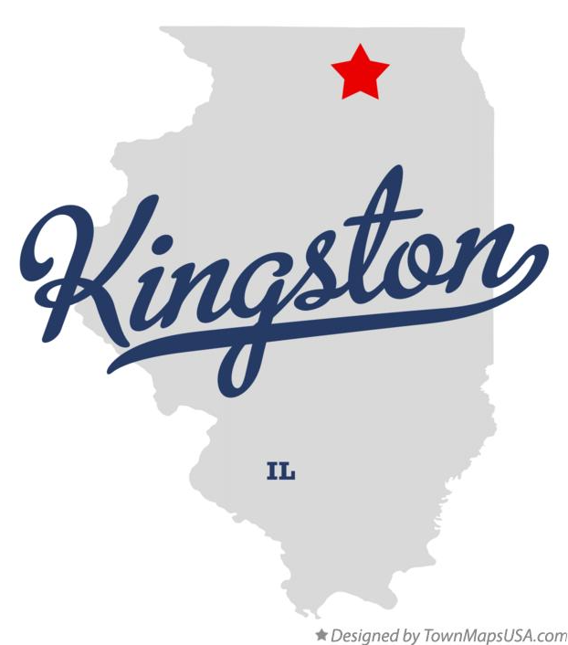 Map of Illinois highlighting Kingston IL, local residential garage door repair and installation service area