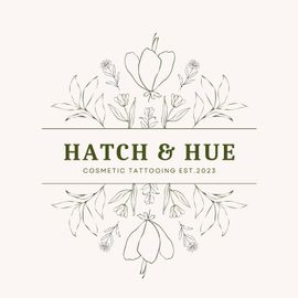Logo for Hatch & Hue with floral design and text.