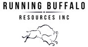 Running Buffalo Resources Inc logo with a leaping buffalo outline in black on a white background
