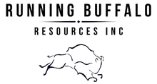 Running Buffalo Resources Inc logo with a leaping buffalo outline in black on a white background
