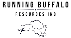 Running Buffalo Resources Inc logo with a leaping buffalo outline in black on a white background
