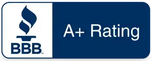 BBB A+ rating badge with blue-and-white logo and text
