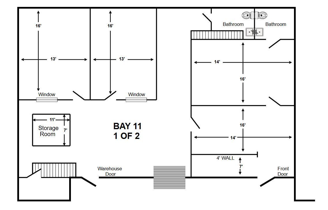 Black-and-white floor plan labeled “BAY 11 1 OF 2” with room outlines and dimensions