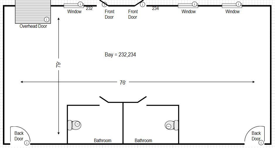 Black-and-white floor plan of a room with beds, restroom fixtures, and labeled measurements.