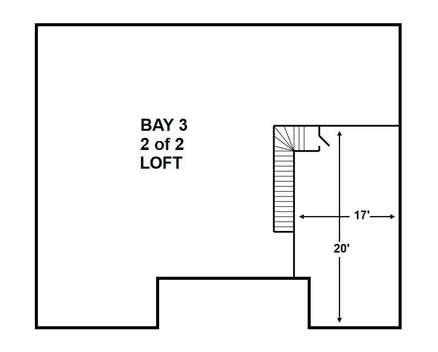 Floor plan labeled “Bay 3 2 of 2 Loft” with stair and dimension markings.