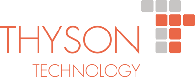 Tyson Technology logo, orange text with a pixelated 