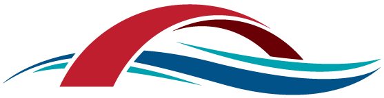 A red , white and blue wave with a red circle in the middle.