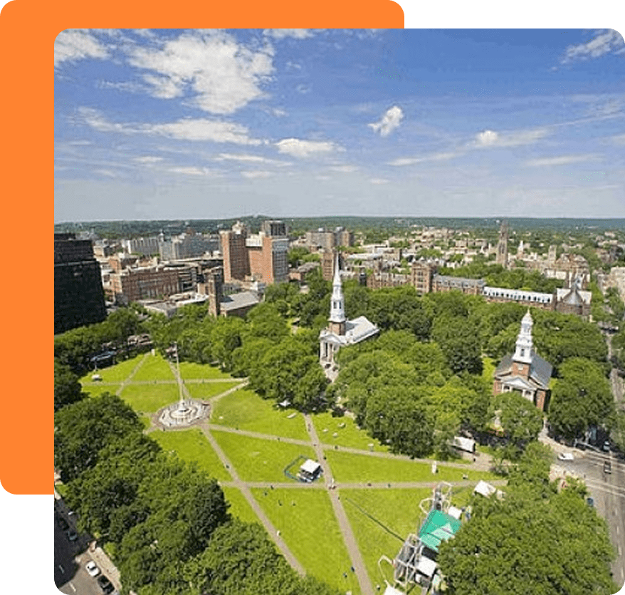 Aerial view of New Haven movers representing MovePro local moving service coverage